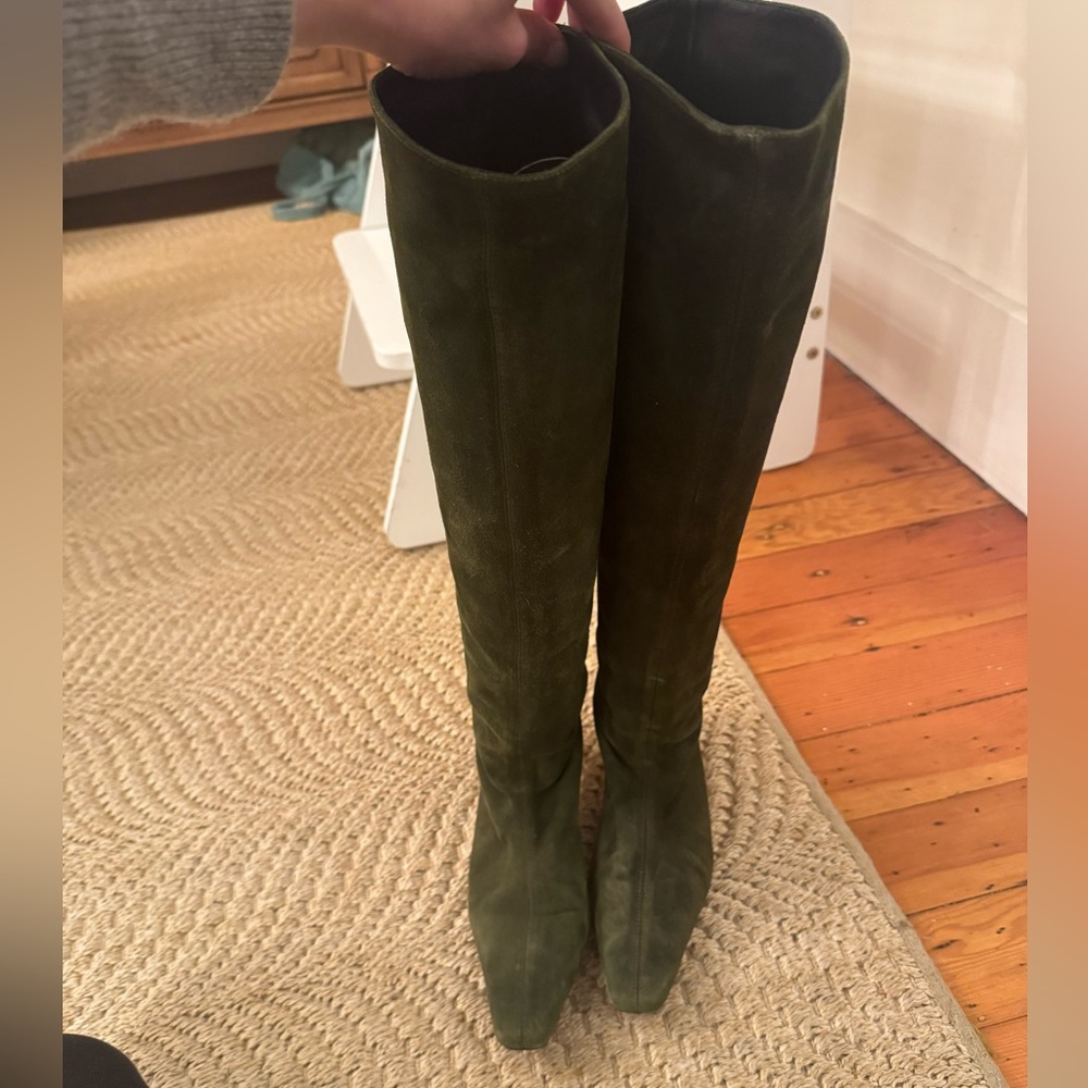 Staud Wally olive suede knee high boot